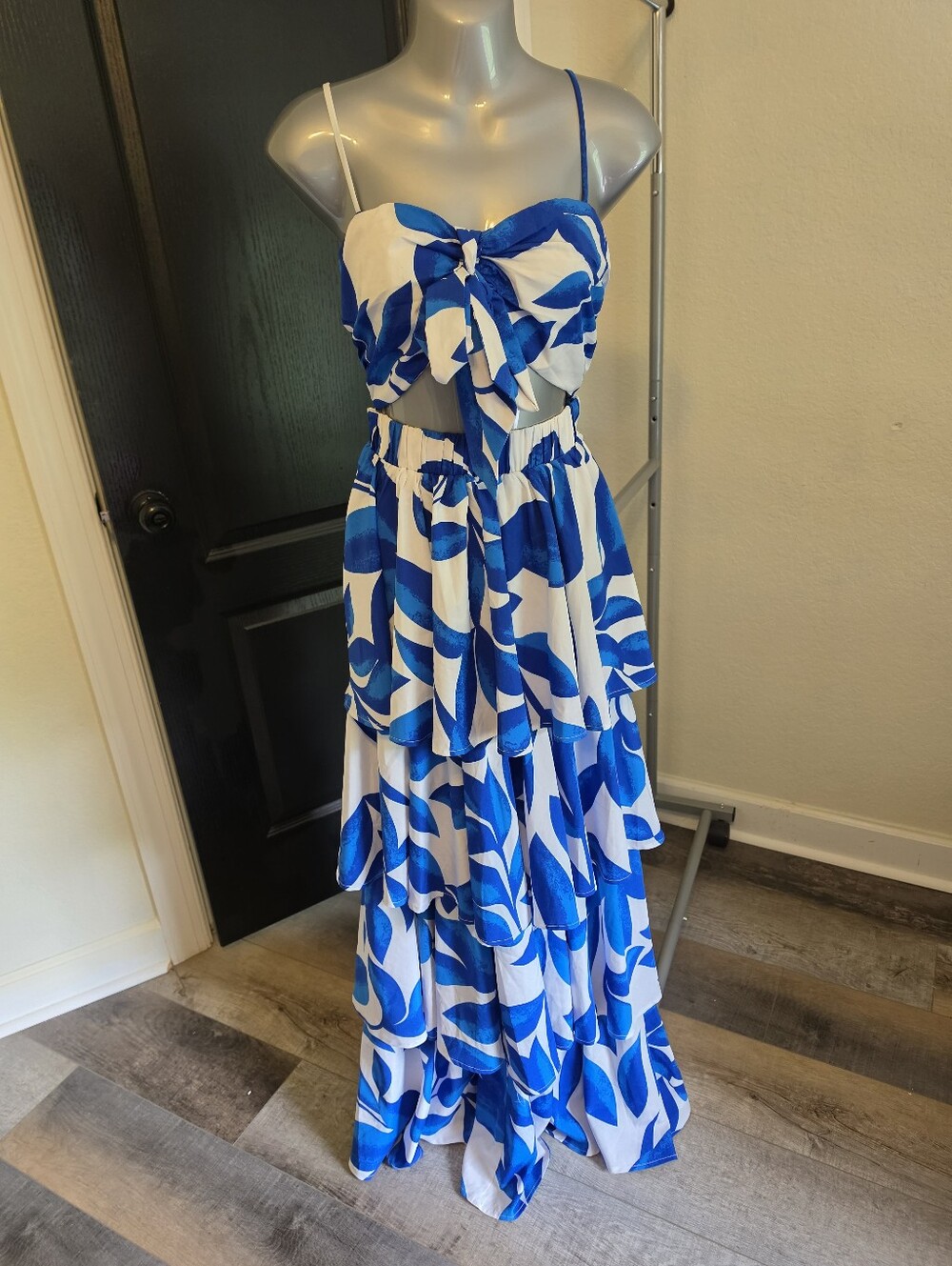 Fashion Nova Blue and White Patterned Dress